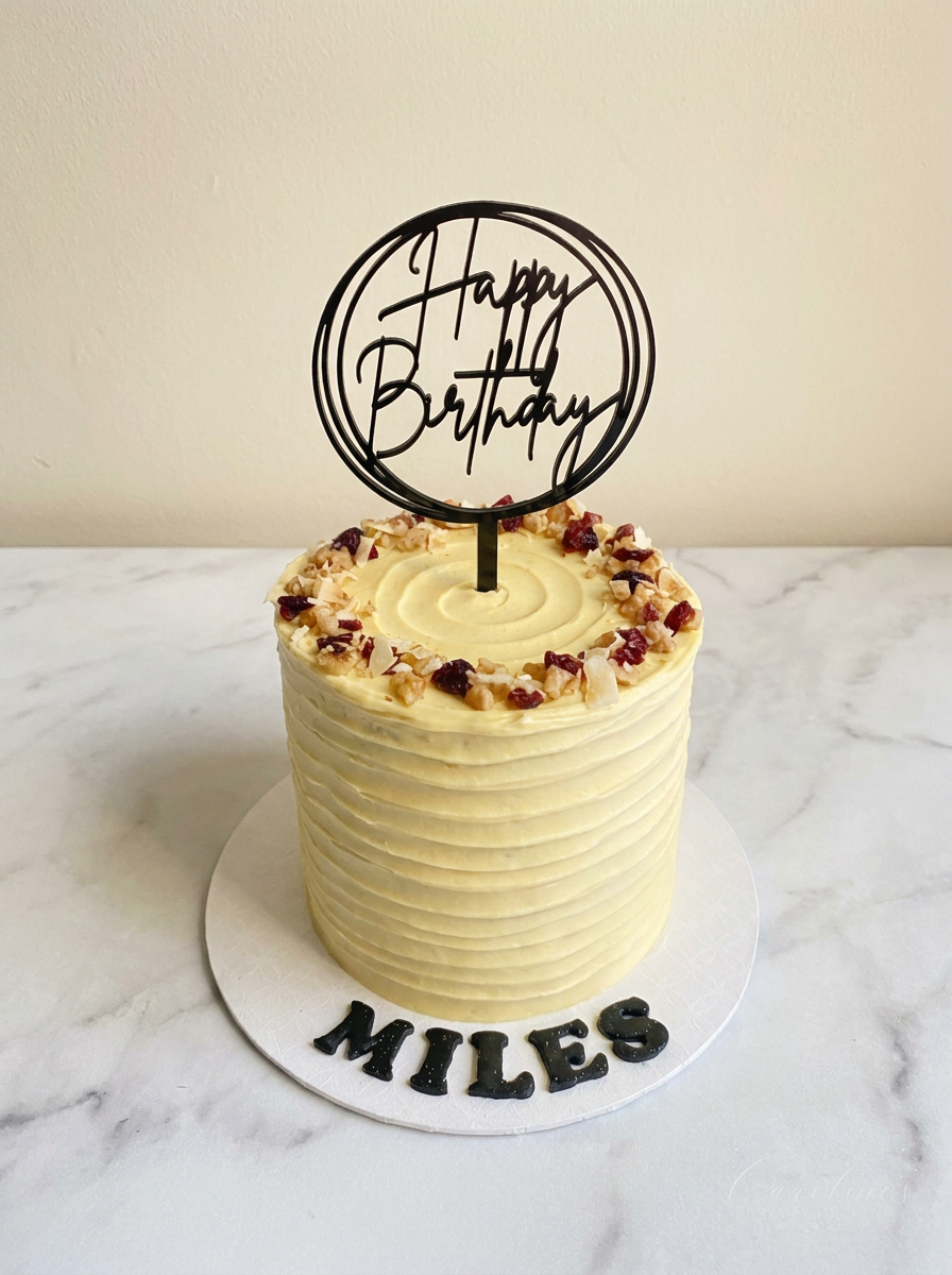 MILES textured buttercream birthday cake with Happy Birthday topper