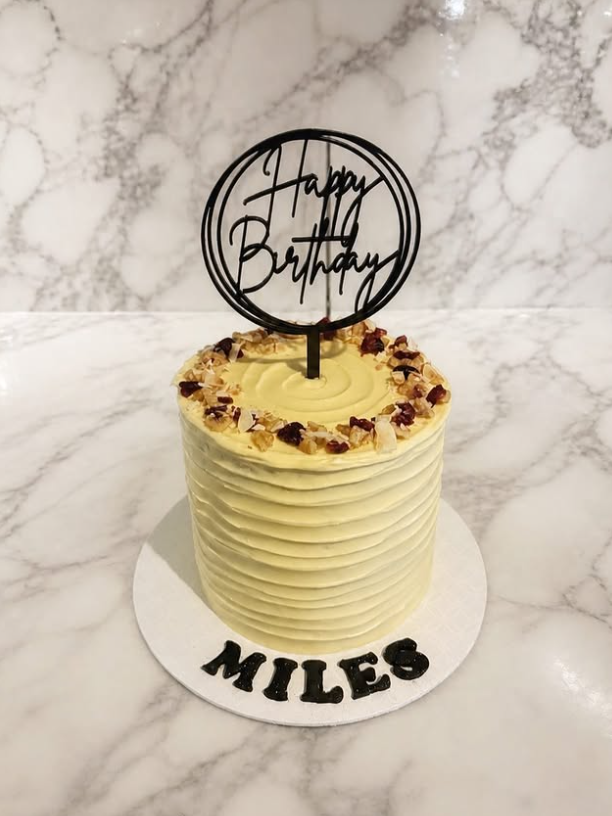 MILES textured buttercream birthday cake with Happy Birthday topper