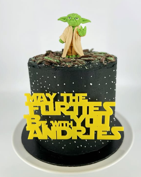 Star Wars 'May the Forties Be With You' Yoda galaxy cake